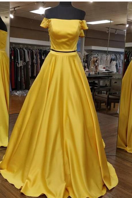 Yellow 2 Piece Prom Dresses Evening Gowns