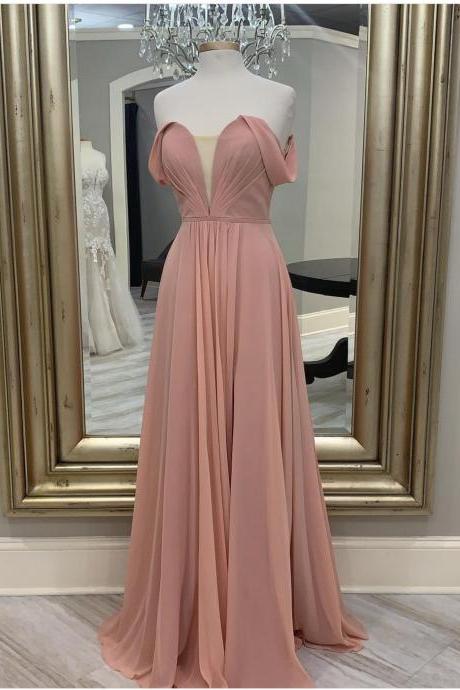 Off The Shoulder Chiffon Long Prom Dresses Evening Gowns