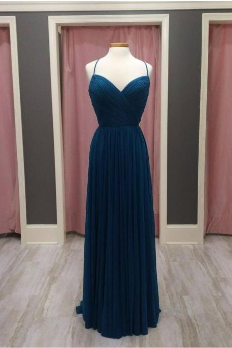 Navy Chiffon Prom Dresses Long Evening Gowns