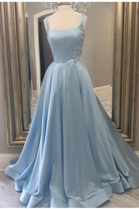 Scoop Neck Blue Prom Dress