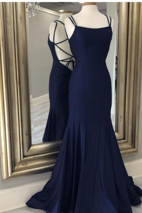 Navy Prom Dress With Tie Back