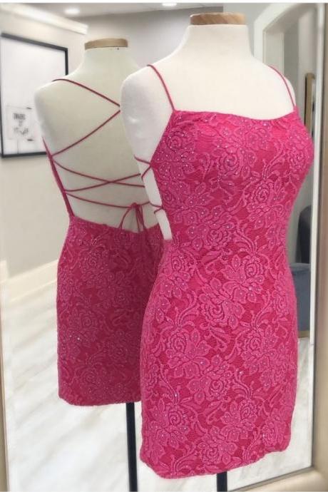 Floral Lace Short Bodycon Dress With Open Back