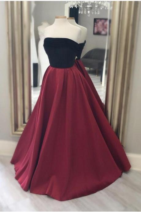Strapless Two Tone Satin Long Prom Dresses Formals
