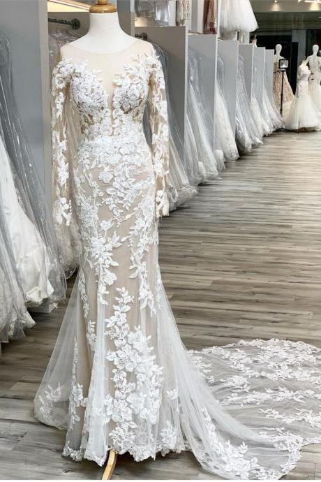 Long Sleeves Designer Lace Wedding Dresses