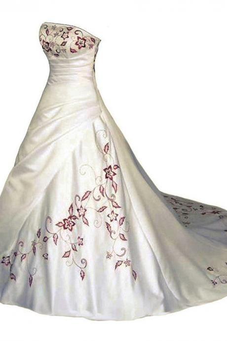 Strapless Embroidered Satin Wedding Dresses Plus Size Bridal Gowns