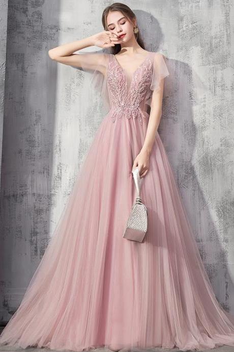 Mesh Neck Long Evening Dresses With Beads