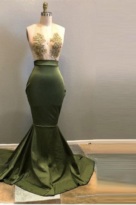 Appliqued Sheer Neck Mermaid Prom Dress