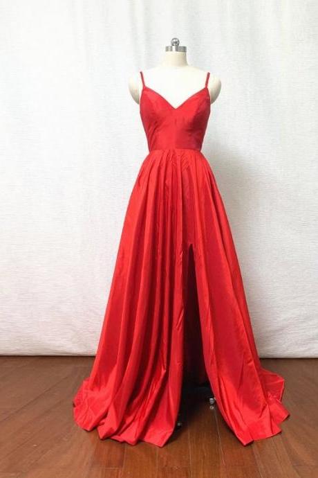 Red Slit Prom Dress With Tie Back