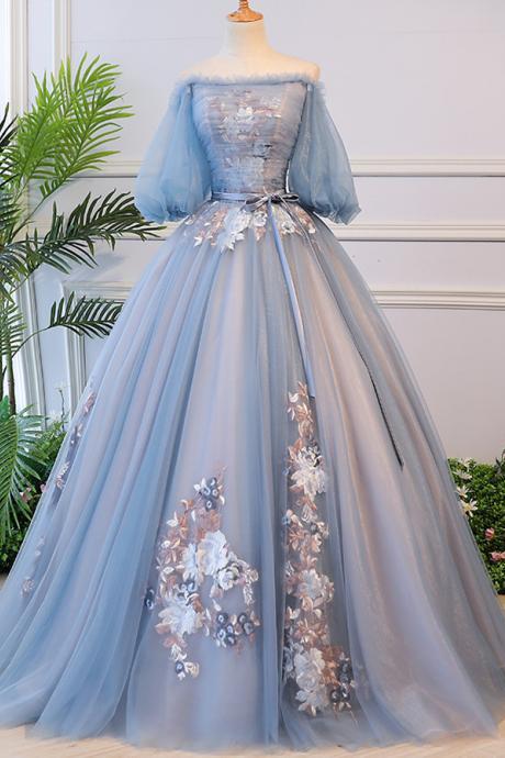 Latern Sleeves Long Special Occasion Dress Evening Gown With Embroidery