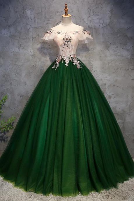 Off The Shoulder Sheer Bodice Ball Gown Pageant Dress With Embroidery