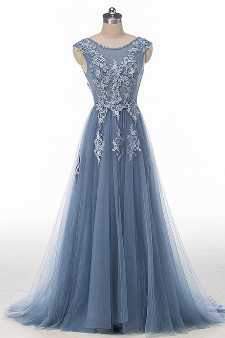 Dusty Blue Long Prom Dress