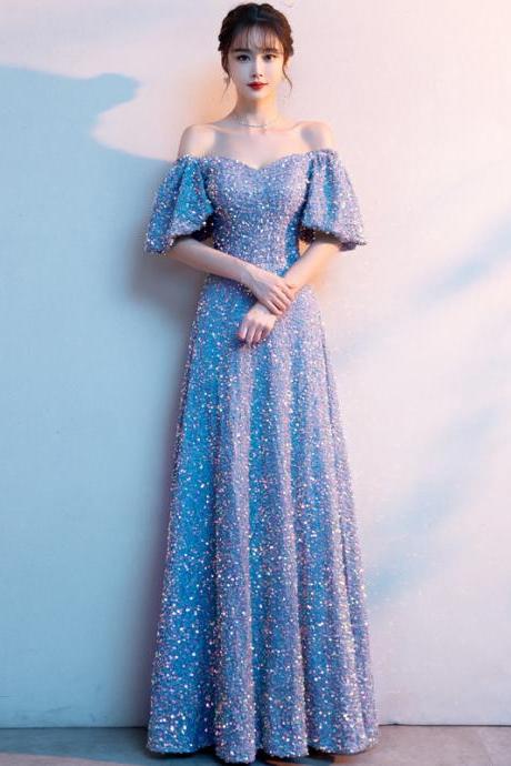 Blue Sequin Long Formal Dress