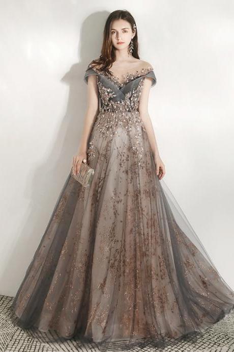 Sheer Neck Long Pageant Dresses Evening Gowns
