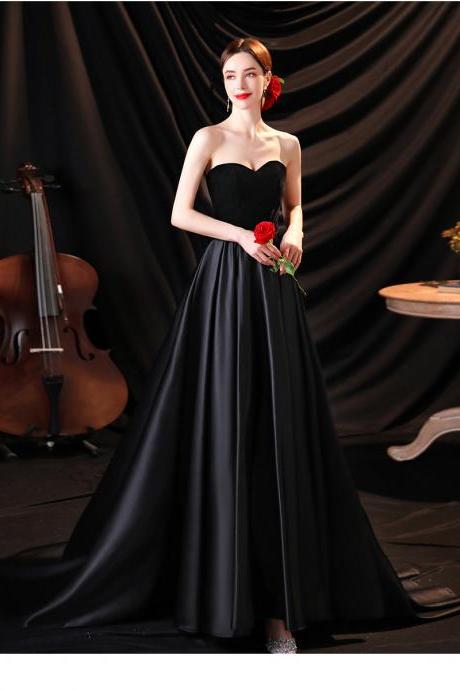 Sweetheart Neckline Evening Gowns Velvet Bodice Black Long Formal Dresses