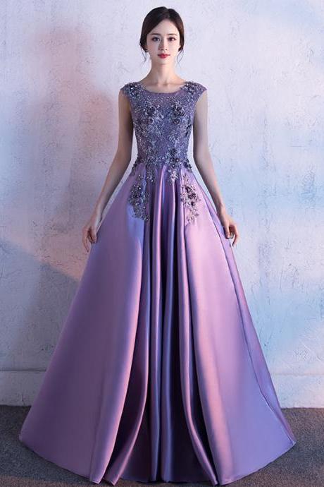 Cap Sleeves Purple Formal Occasion Dresses Long Evening Gowns