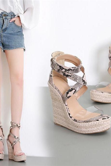 Espadrille Wedge Strappy Sandals Women Shoes With Snake Print Straps