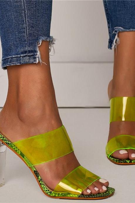 Two Part Clear Chunky Heeled Sandals