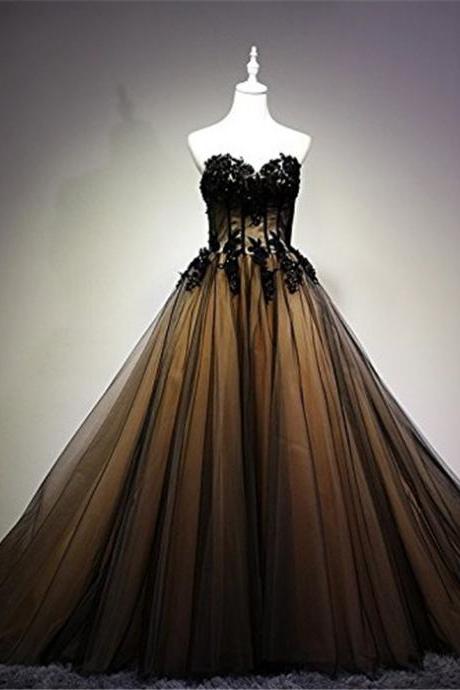 Sweetheart Champagne Black Gothic Modern Wedding Dresses 