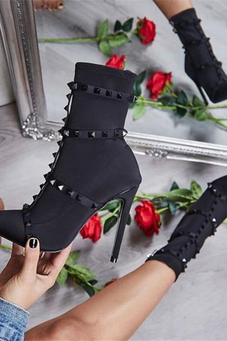 Point Toe Black Red Stiletto Heeled Boots