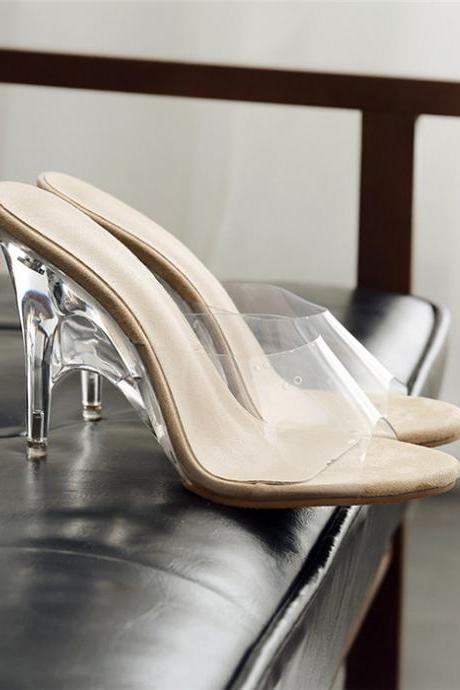 Clear Stiletto Heeled Mule Sandals Shoes
