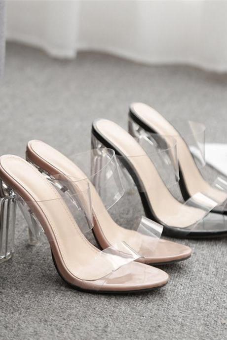 Clear Chunky Heeled Two Part Sandals