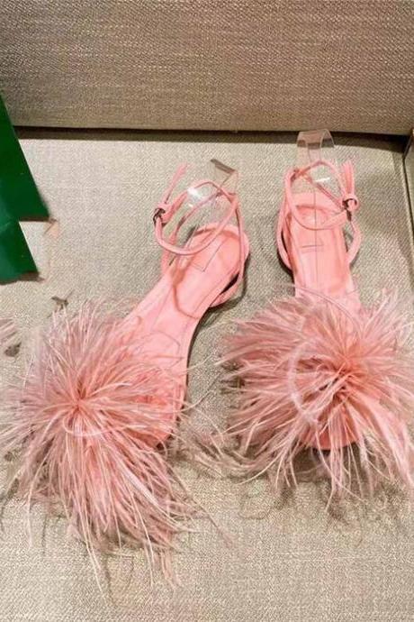 Feather Decor Pink Flats
