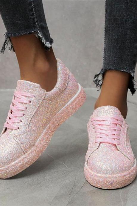 Lace-up Front Glitter Sneakers Sport Shoes