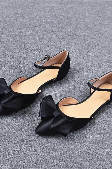 Black Women Bow Sandals Flats