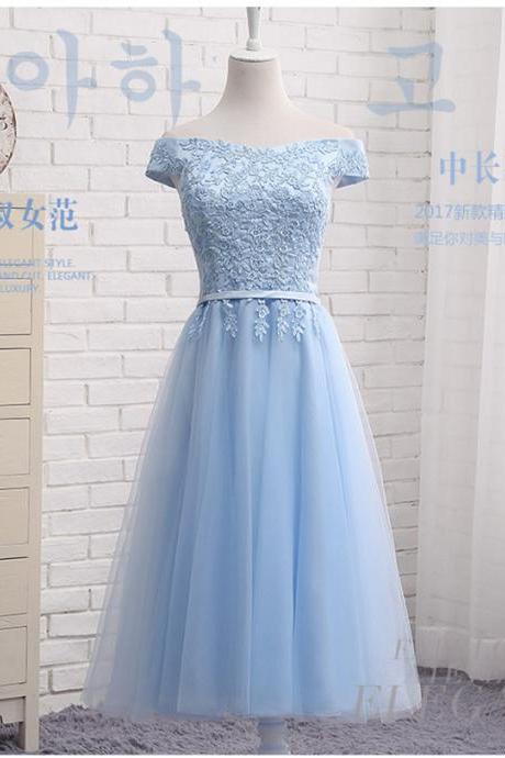 Calf Length Blue Semi Formal Dresses Party