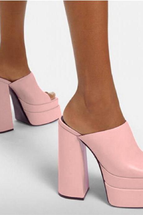Pink Platform Mule Sandals