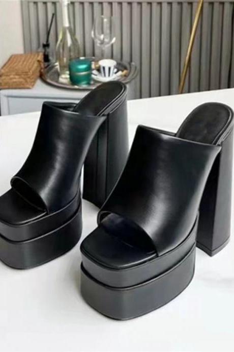 Black Platform Mule Sandals
