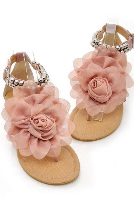 Flowers Decor Ankle Staps Flat Sandals
