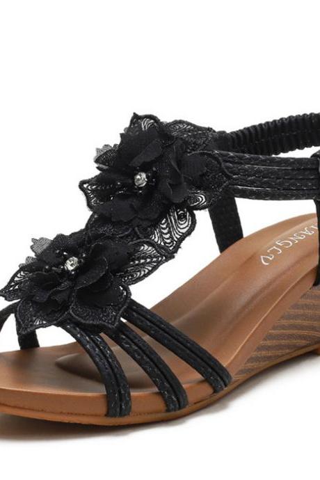 Black Wedge Sandals Women Shoes