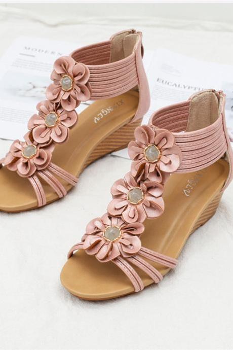 Pink Wedge Sandals Shoes 