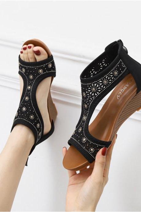 Black Wedge Sandals Summer Women Shoes