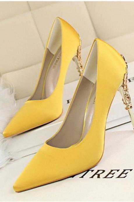 Yellow Prom Shoes Stiletto Heels Pumps