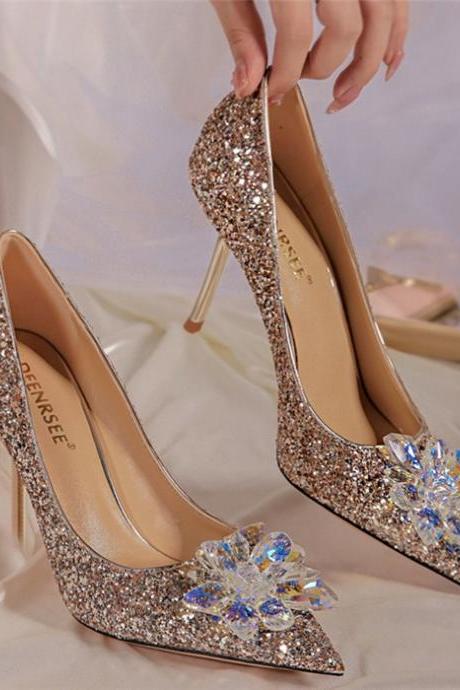 Crystals Decor Glitter Pumps Heels Women