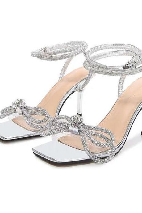 Silver Heeled Sandals Prom Shoes Summer