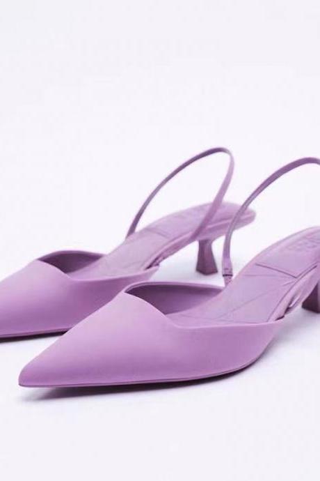 Lavender Slingback Kitten Heels Flats Mules
