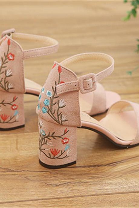 Embroidered Ankle Strap Sandals Women Shoes
