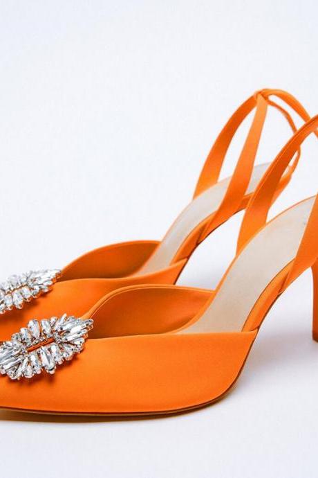 Point Toe Orange Sandals Heels