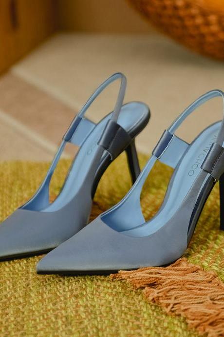 Minimalist Blue Prom Shoes Slingback Pumps