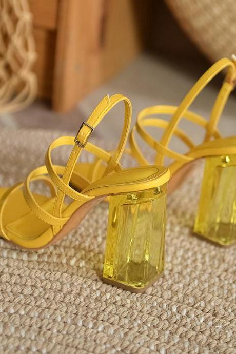 Chunky Heel Yellow Slingback Sandals