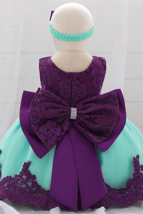 Mint And Purple Toddler Girl Dress With Headpiece