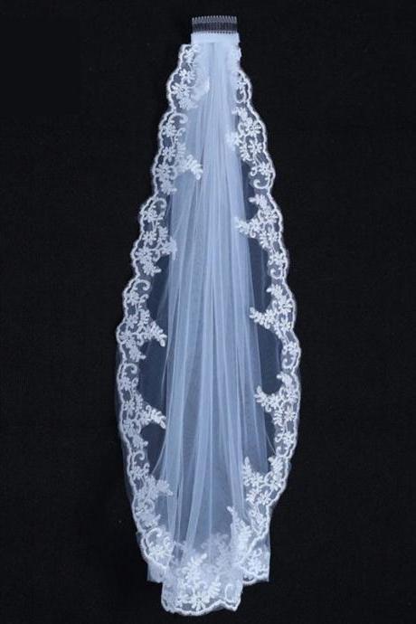 90cm Short Bridal Veil with Lace Trim