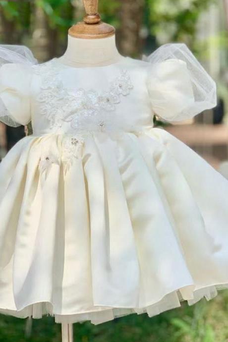 Puffy Sleeves Girl First Communion Dresses Christening Dress