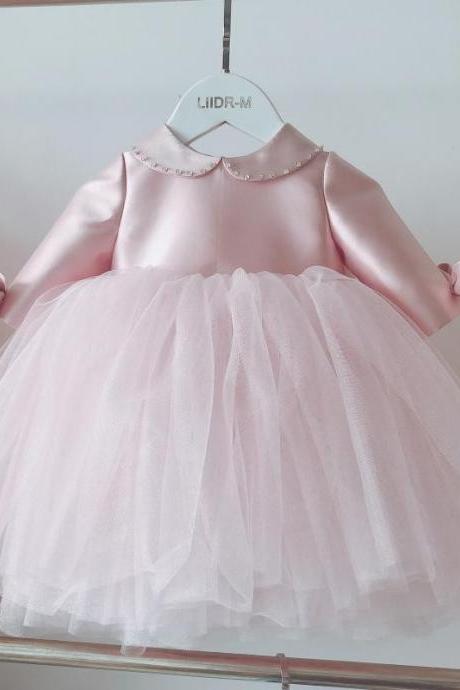 Satin Tulle Girl Dress With Back Bow