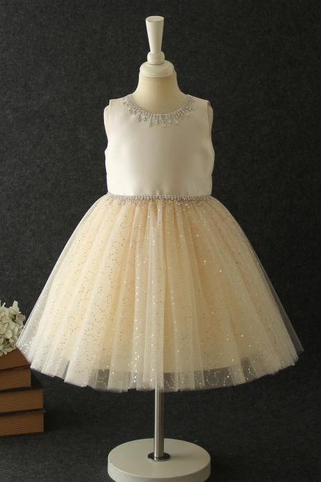 Champagne Girl Dress with Glitter Skirt