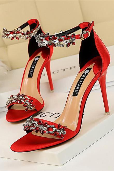 Ankle Strap Red High Heels Shoes Women