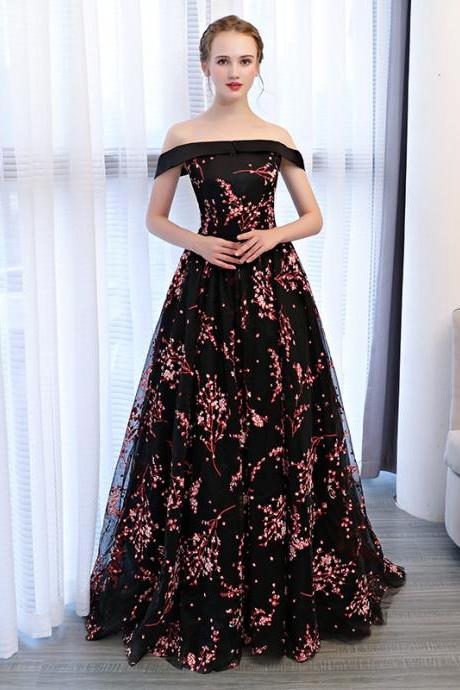 Off The Shoulder Floral Long Evening Gowns